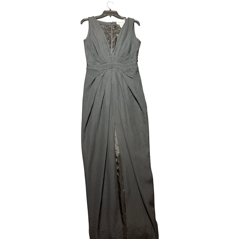 Michael Kors Gown Women 10 Black V-Neck Front Slit Sleeveless Maxi